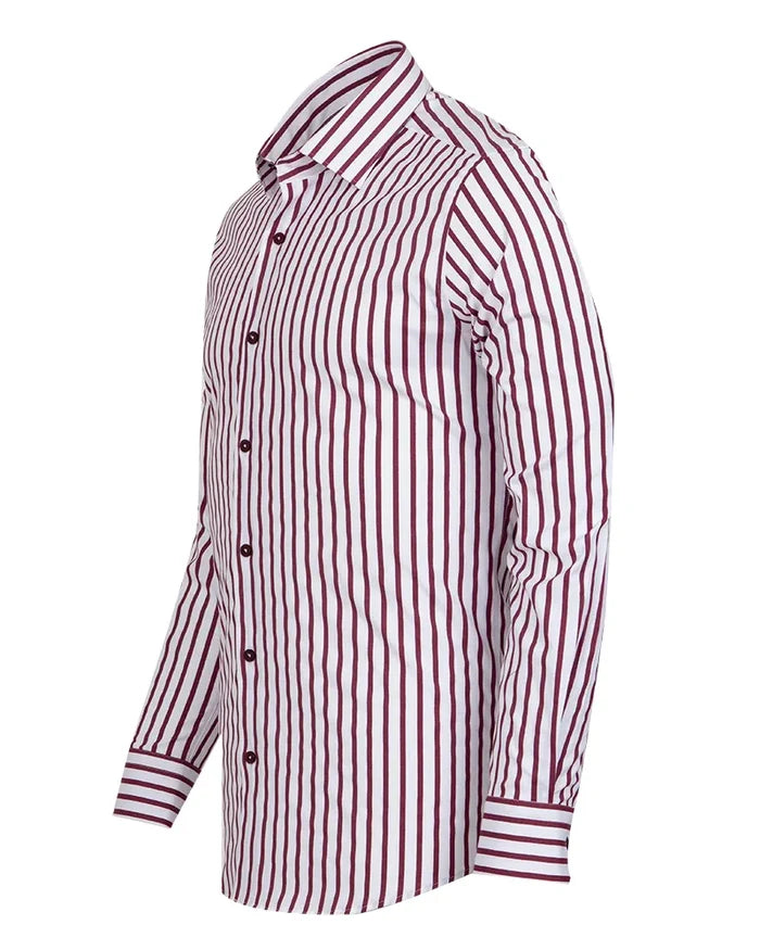 Burgundy Stripe Print Long Sleeve Shirt-Makrom