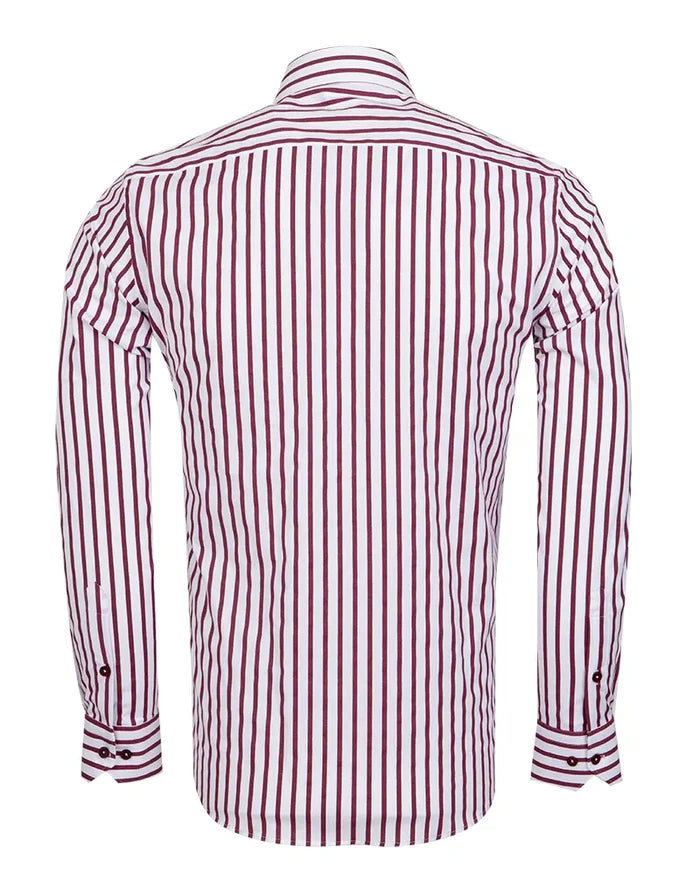 Burgundy Stripe Print Long Sleeve Shirt-Makrom