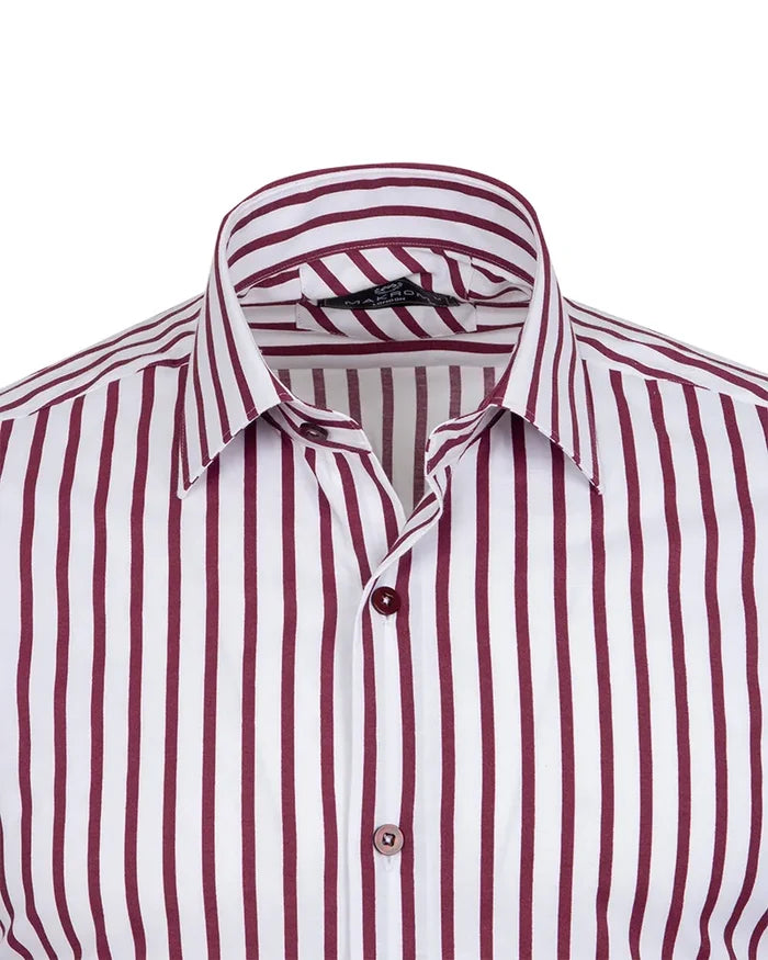 Burgundy Stripe Print Long Sleeve Shirt-Makrom