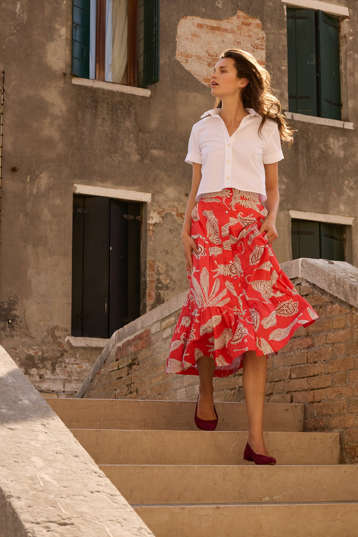 Button Front Skirt- Bengal Brick