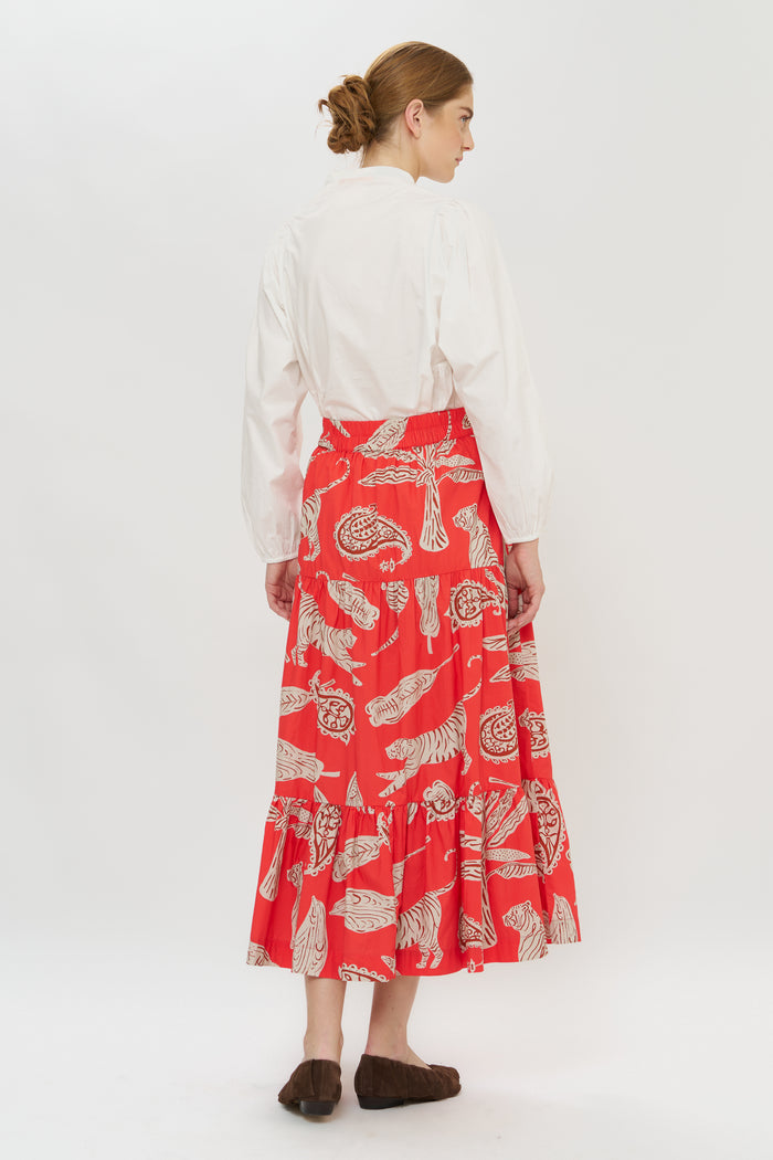 Button Front Skirt- Bengal Brick