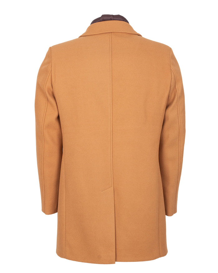 Camel Single-Breasted Overcoat with Removable Quilted Inner Layer-Makrom