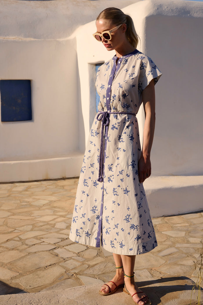 Cap Sleeve Shirt Dress Midi- Alyssum Cream