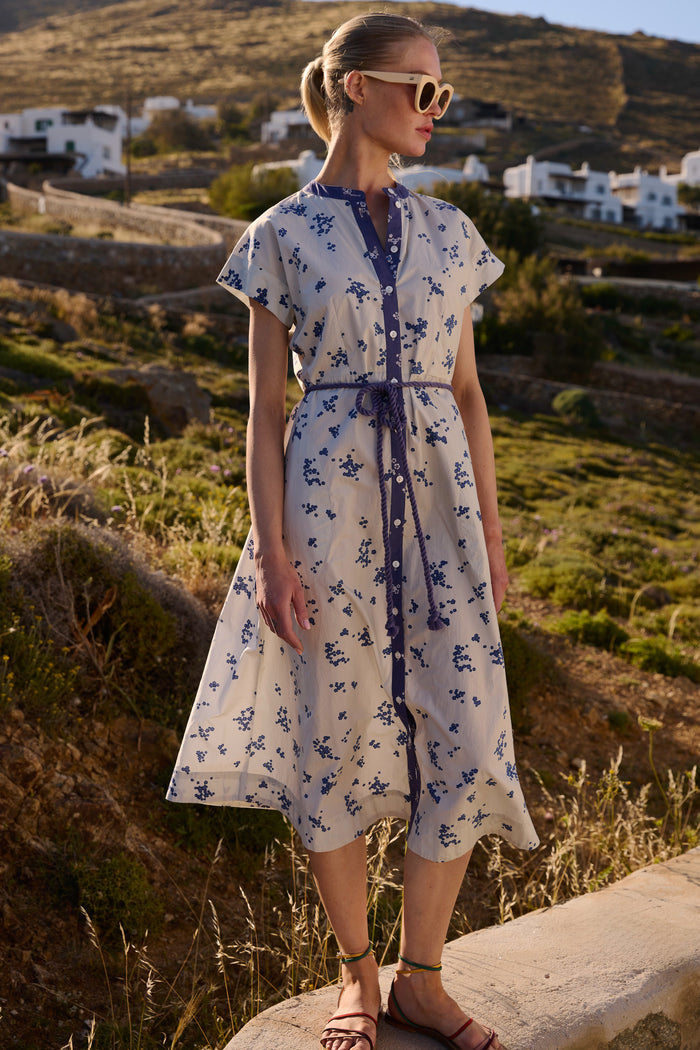Cap Sleeve Shirt Dress Midi- Alyssum Cream