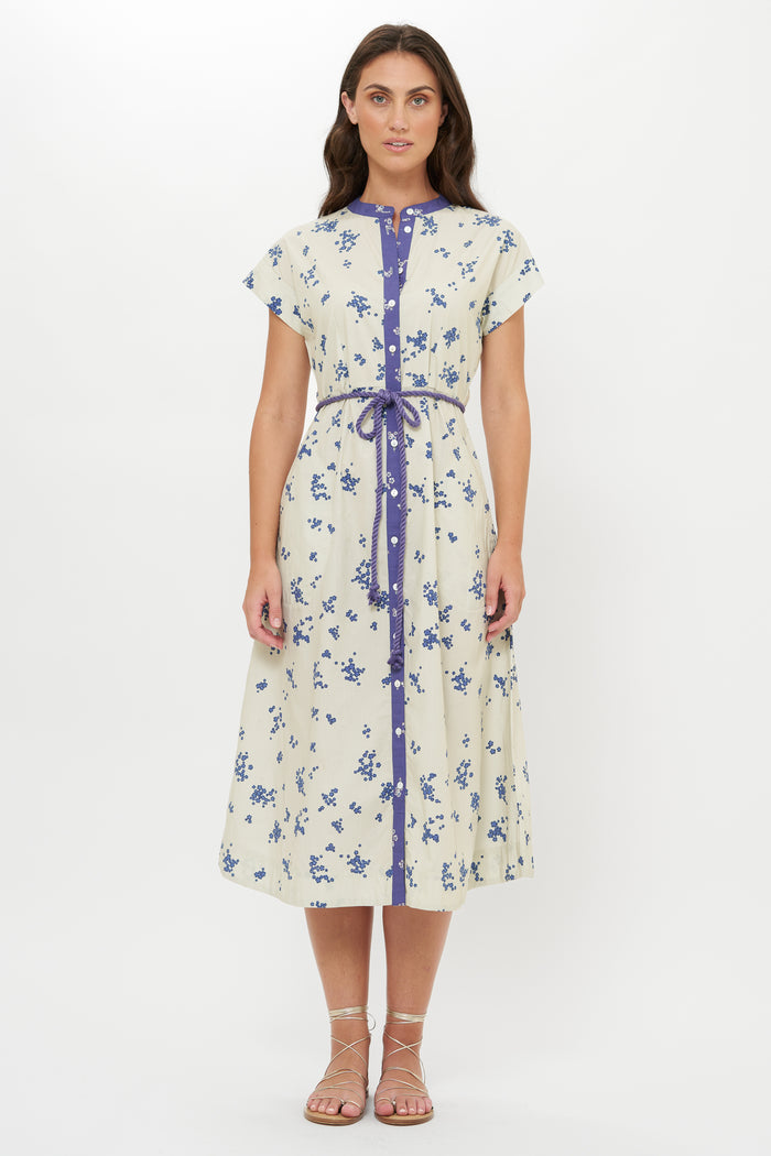 Cap Sleeve Shirt Dress Midi- Alyssum Cream