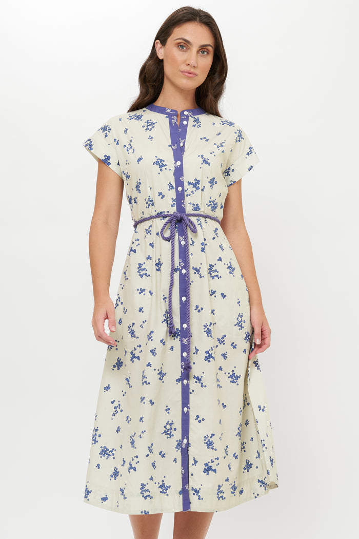 Cap Sleeve Shirt Dress Midi- Alyssum Cream