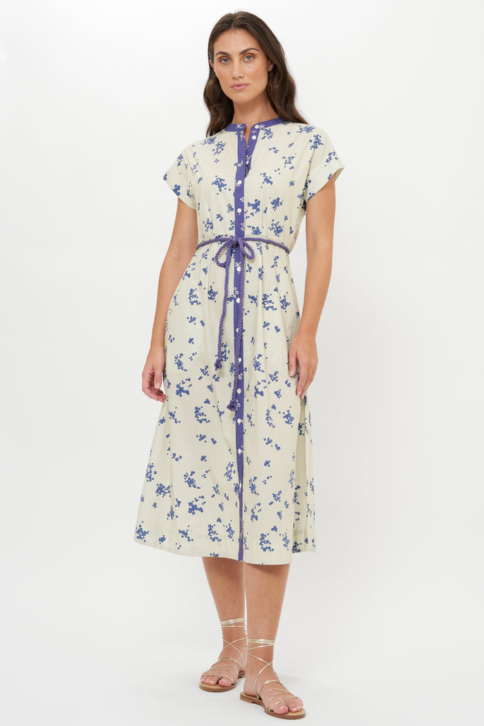 Cap Sleeve Shirt Dress Midi- Alyssum Cream