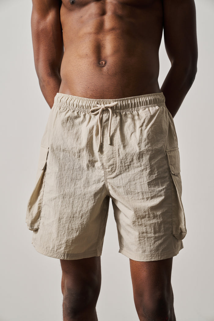 CARGO POCKET SWIM SHORTS - BEIGE