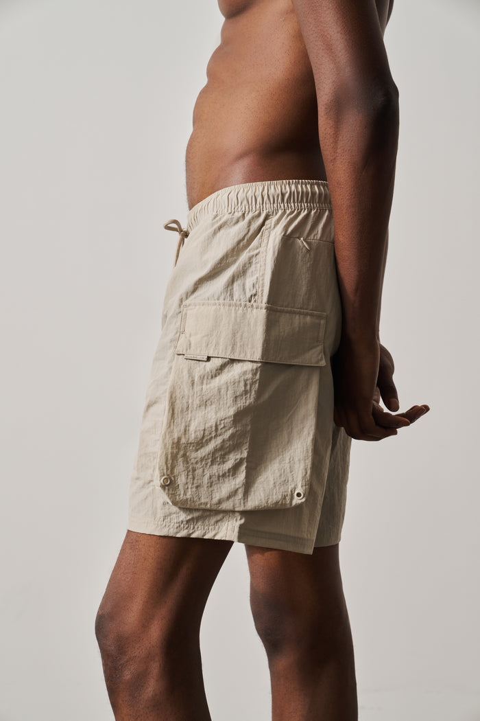 CARGO POCKET SWIM SHORTS - BEIGE