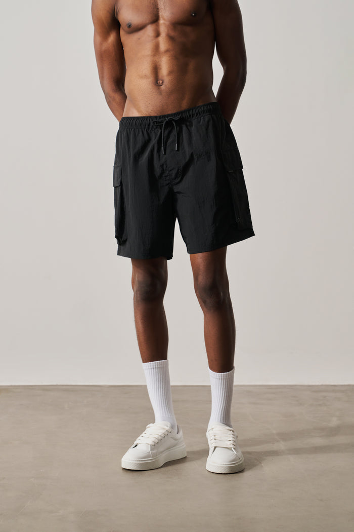 CARGO POCKET SWIM SHORTS - BLACK