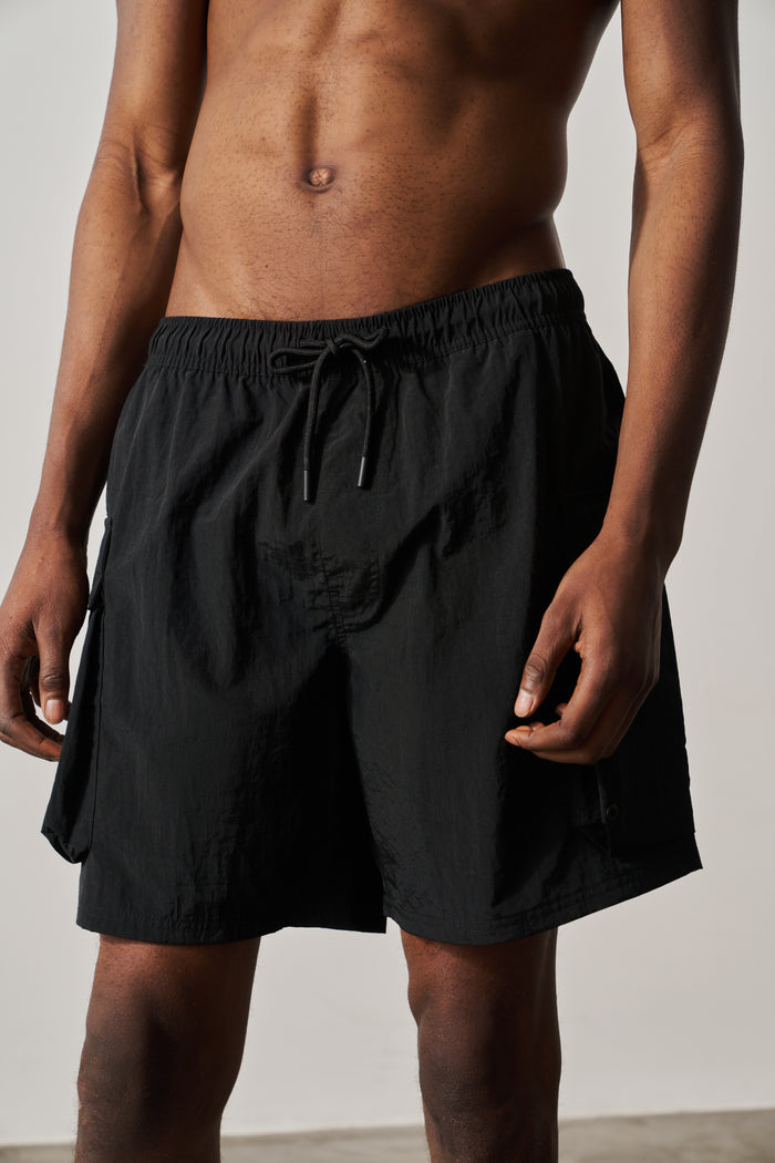 CARGO POCKET SWIM SHORTS - BLACK