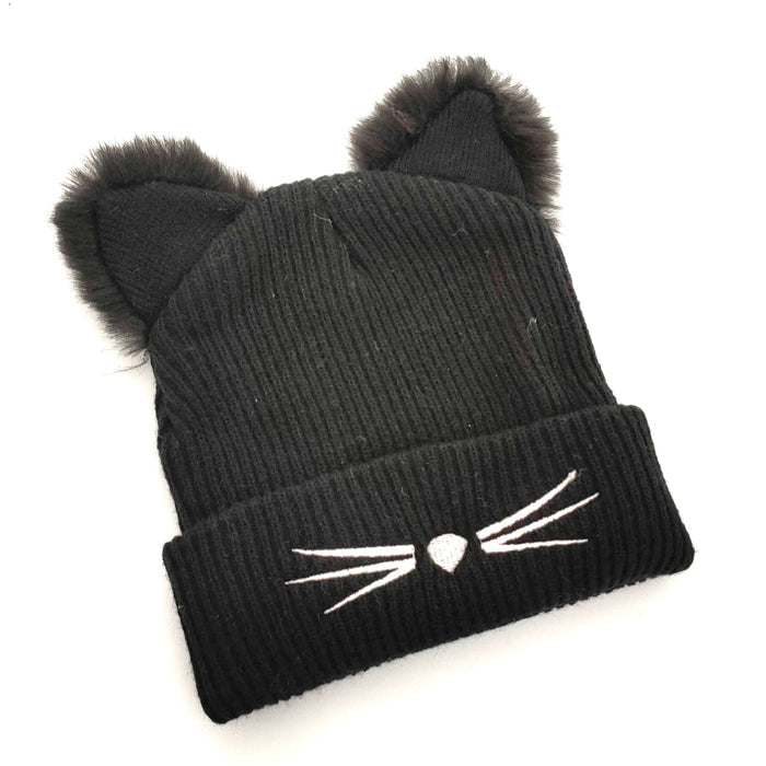 Cat Bobble Hat with Ears - Black