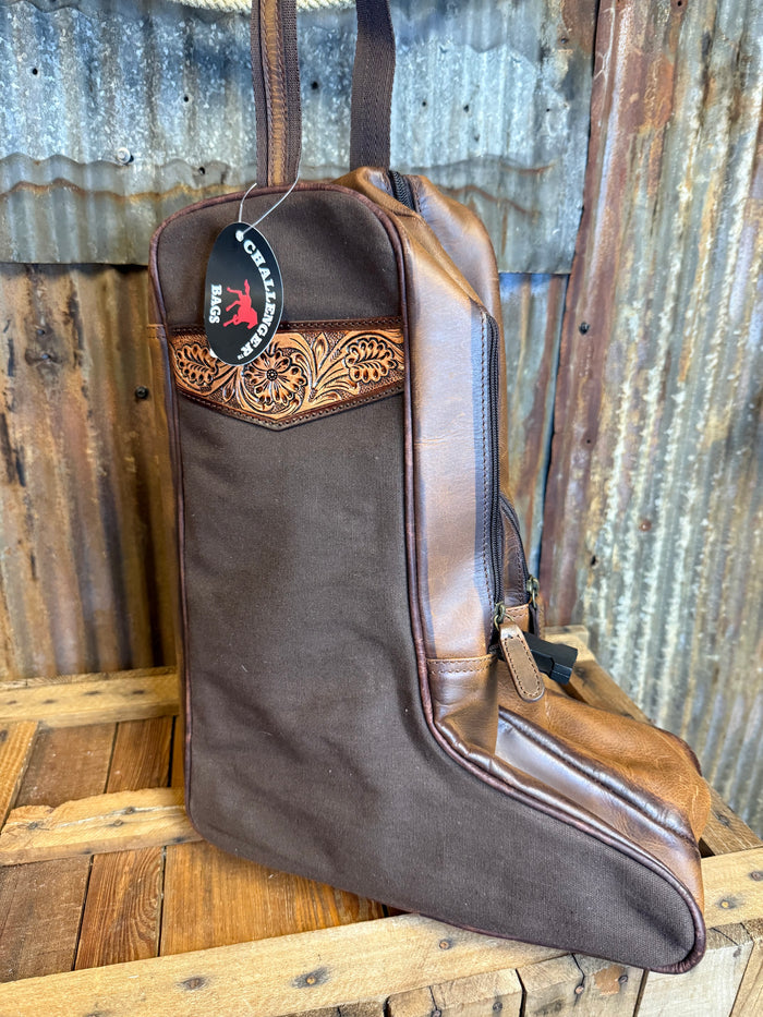 Challenger Brown Canvas Distressed Leather Travel Carry Boot Bag