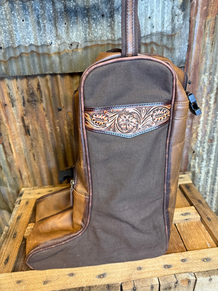 Challenger Brown Canvas Distressed Leather Travel Carry Boot Bag