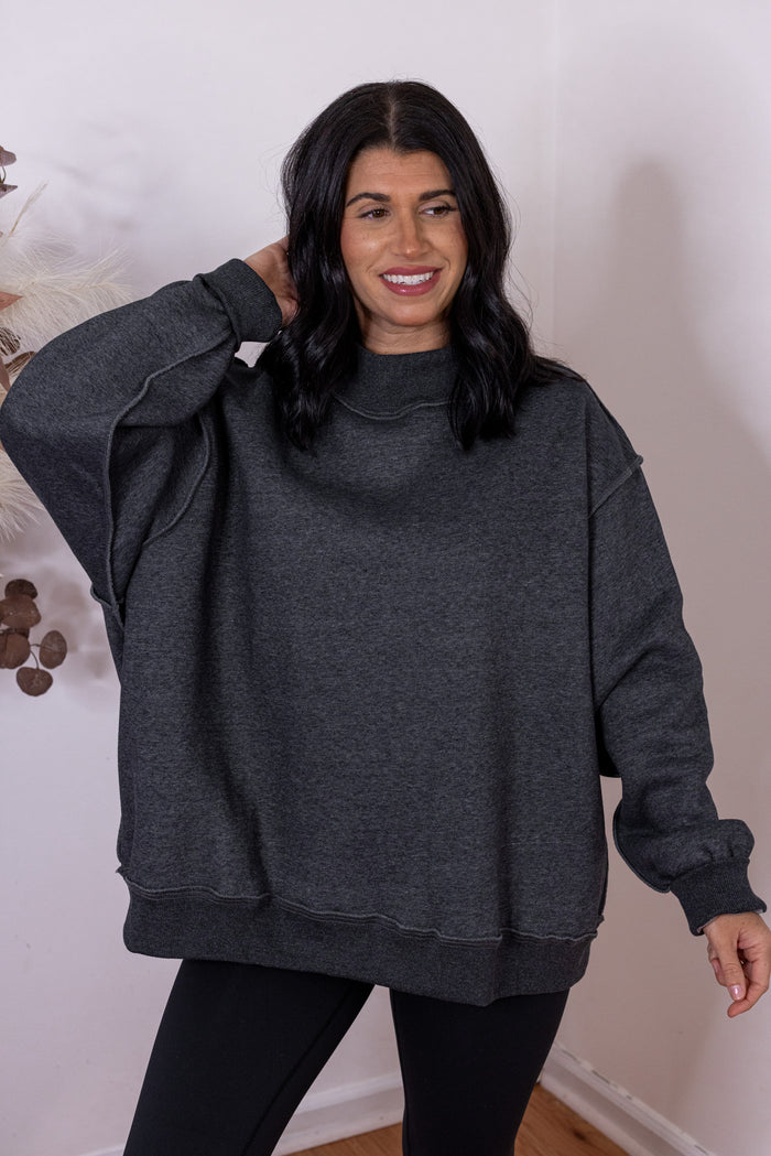 Women's charcoal reversible mock neck sweatshirt by Bucketlist