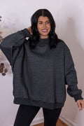 Women's charcoal reversible mock neck sweatshirt by Bucketlist