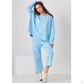 Charlie Paige Cotton French Fleece Pullover In Light Blue