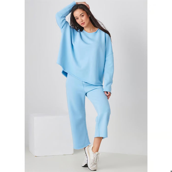 Charlie Paige Cotton French Fleece Pullover In Light Blue