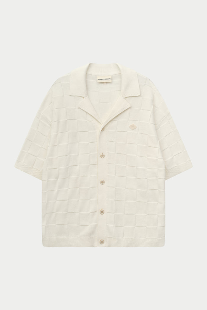 CHECKERBOARD KNITTED SHIRT - OFF WHITE