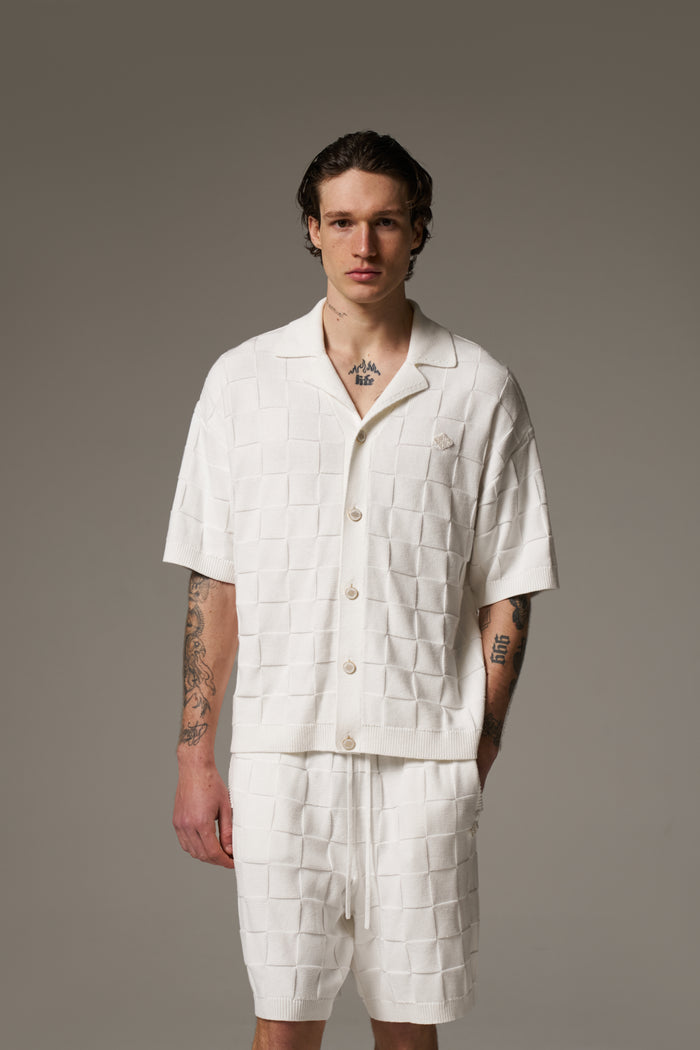 CHECKERBOARD KNITTED SHIRT - OFF WHITE