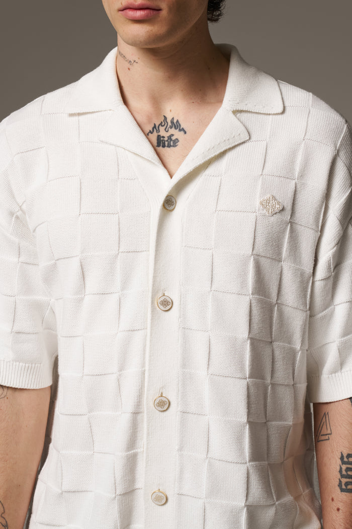 CHECKERBOARD KNITTED SHIRT - OFF WHITE