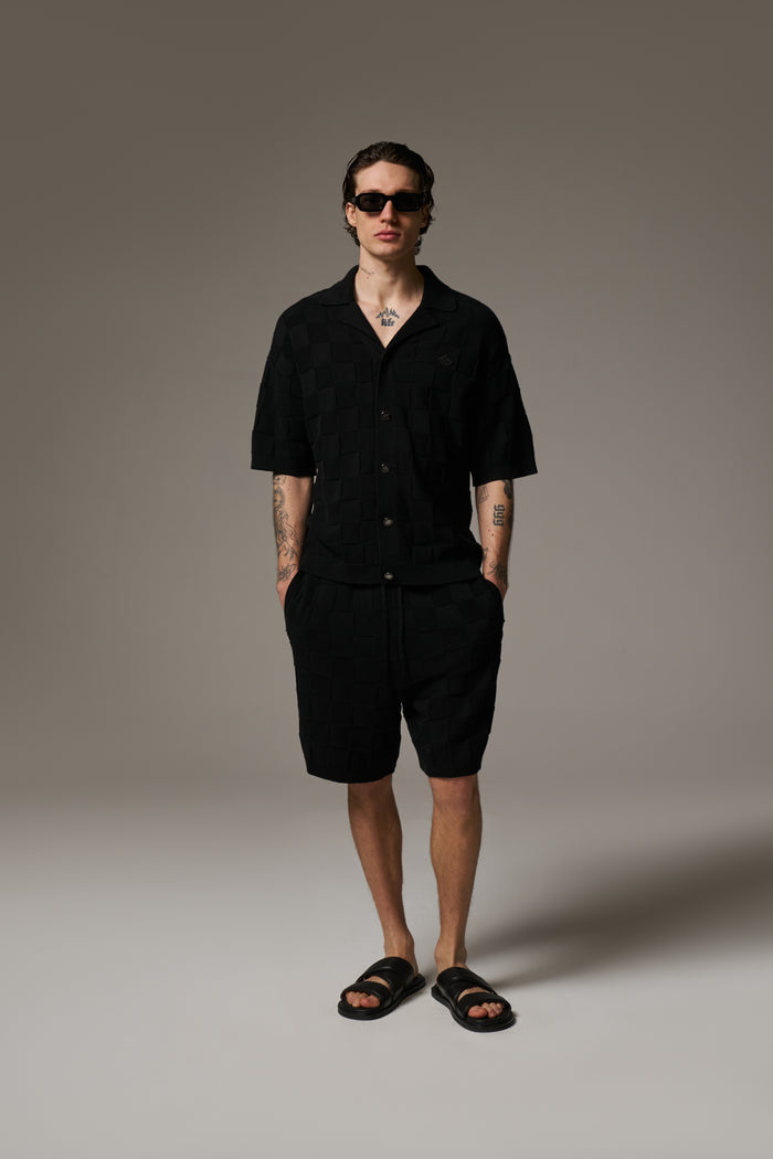 CHECKERBOARD KNITTED SHORT - BLACK