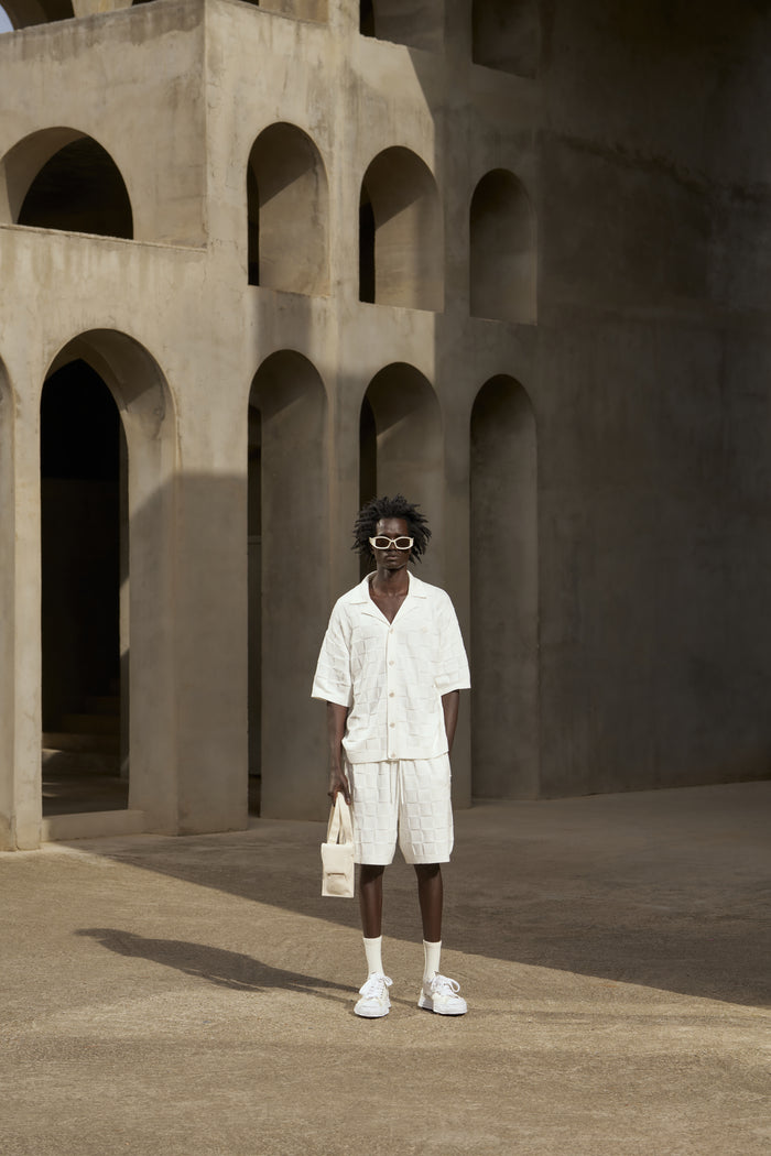 CHECKERBOARD KNITTED SHORT - OFF WHITE