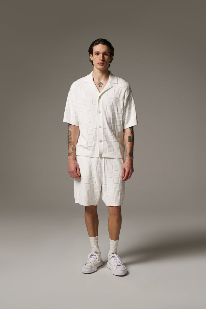 CHECKERBOARD KNITTED SHORT - OFF WHITE