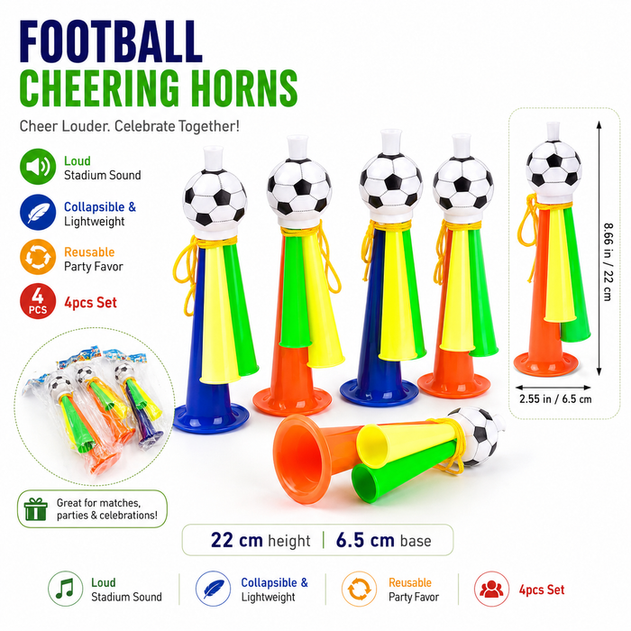Loud stadium style supporter horn accessories for football watch parties, outdoor events and playful crowd energy for fan fun