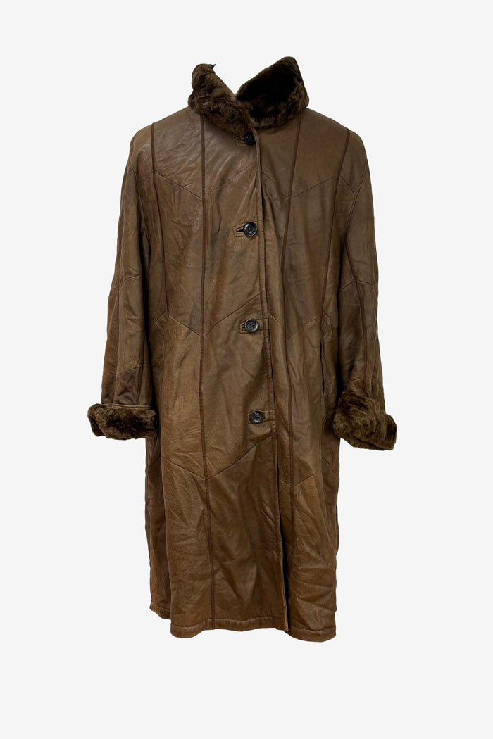 Christ Soft leather chestnut sherling with fur cuff & collars