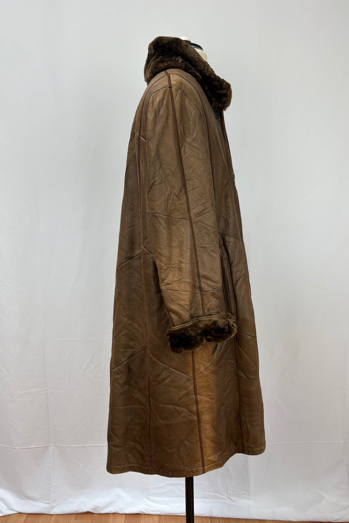 Christ Soft leather chestnut sherling with fur cuff & collars