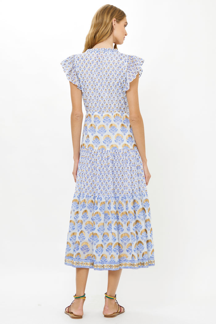 Cinched Flirty Midi- Arbor Blue