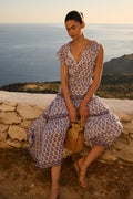 Cinched Flirty Midi- Crocus Blue