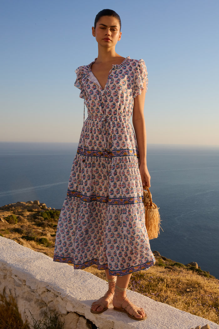 Cinched Flirty Midi- Crocus Blue