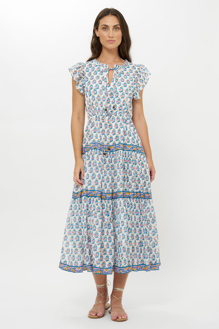 Cinched Flirty Midi- Crocus Blue