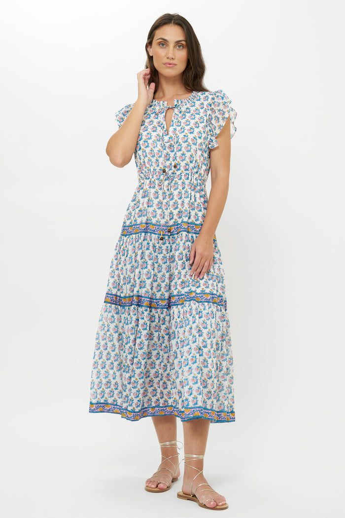 Cinched Flirty Midi- Crocus Blue