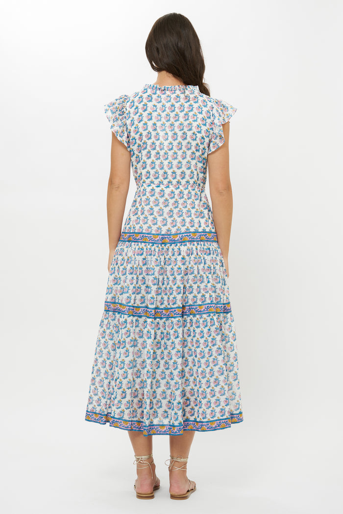 Cinched Flirty Midi- Crocus Blue