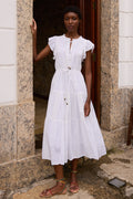 Cinched Flirty Midi- Domino White