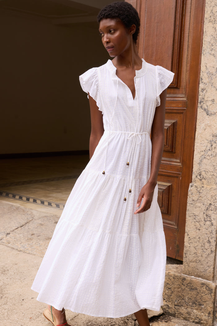 Cinched Flirty Midi- Domino White