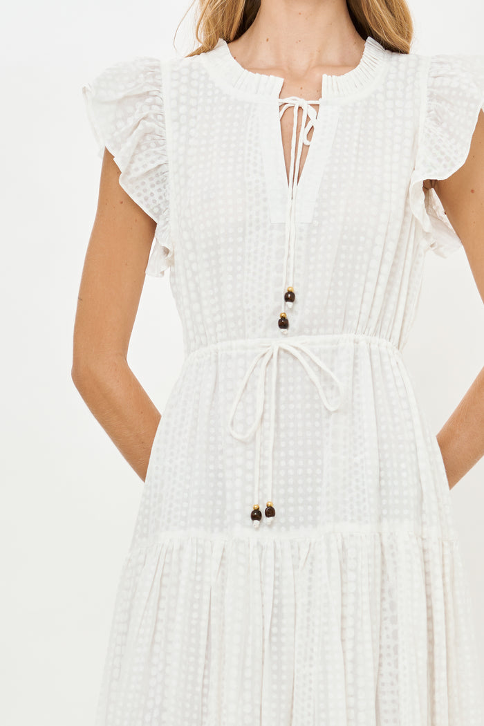 Cinched Flirty Midi- Domino White