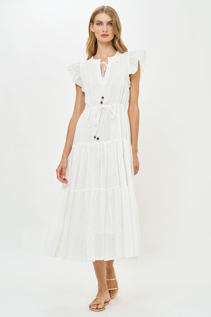 Cinched Flirty Midi- Domino White