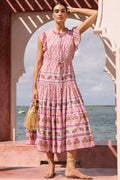 Cinched Flirty Midi- Riad Rhubarb