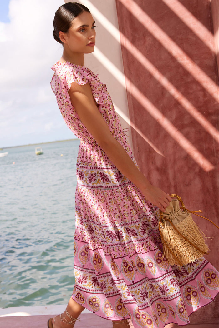 Cinched Flirty Midi- Riad Rhubarb