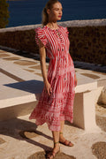 Cinched Flirty Midi- Santorini Red