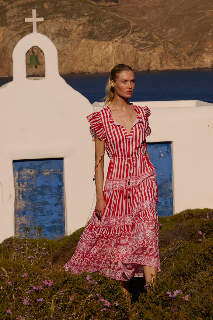 Cinched Flirty Midi- Santorini Red