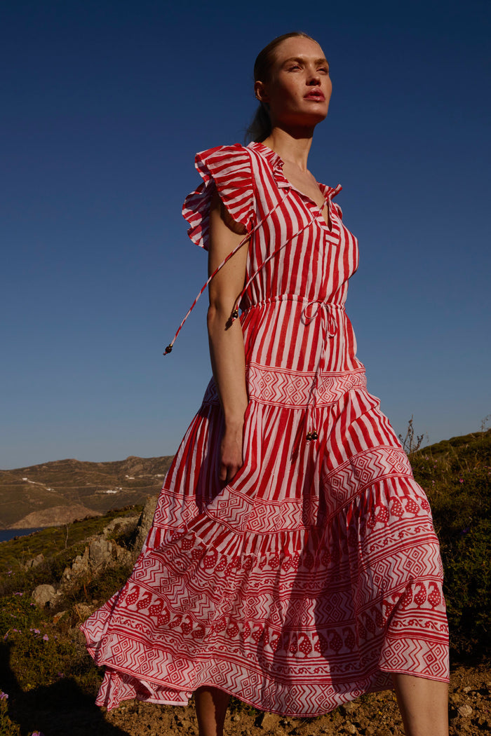 Cinched Flirty Midi- Santorini Red