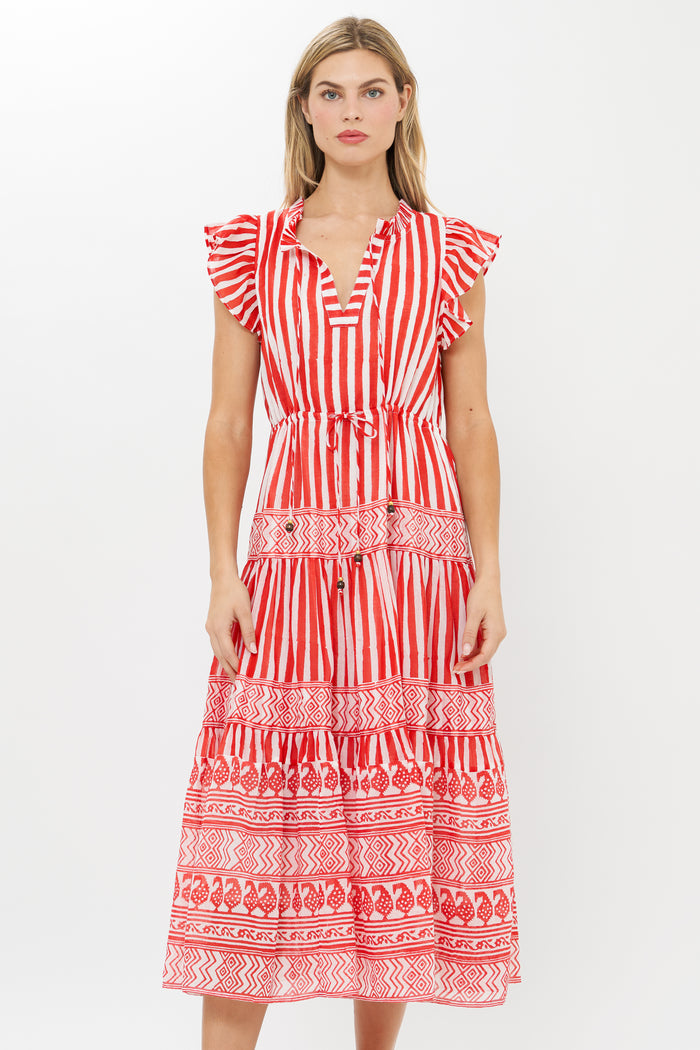 Cinched Flirty Midi- Santorini Red