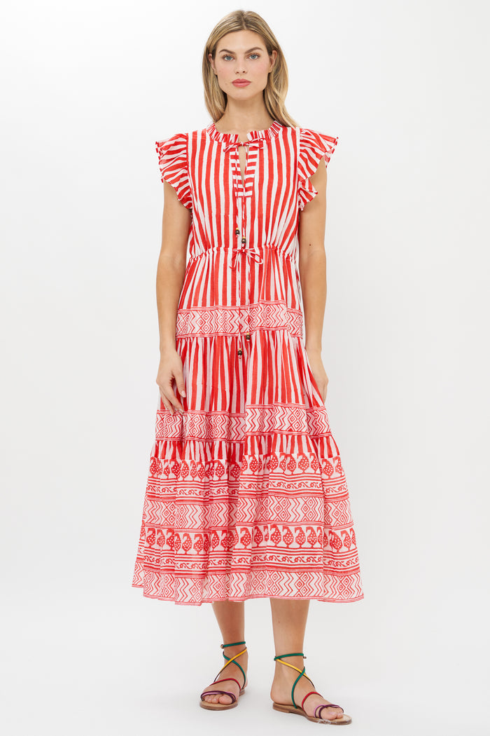 Cinched Flirty Midi- Santorini Red