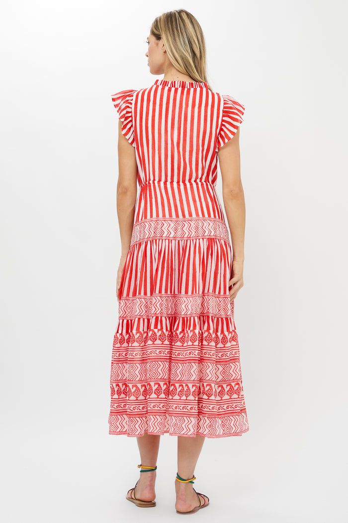 Cinched Flirty Midi- Santorini Red
