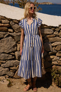 Cinched Flirty Midi- Solana Blue